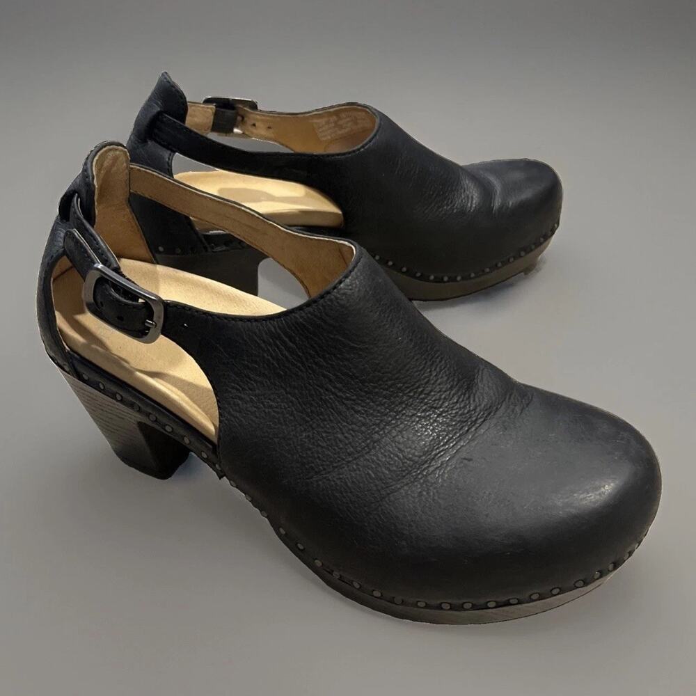 DANSKO SASSY Black Milled Burnished Leather Clogs Slingback Sz EU 38 US 7.5-8